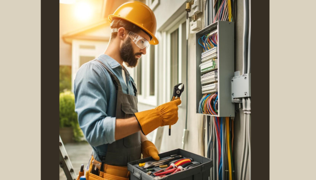 eletricista trabalhando em uma instalação elétrica residencial,