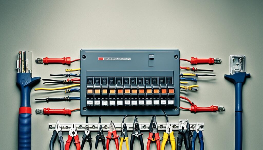 Quadro com as ferramentas para instalações eletricas